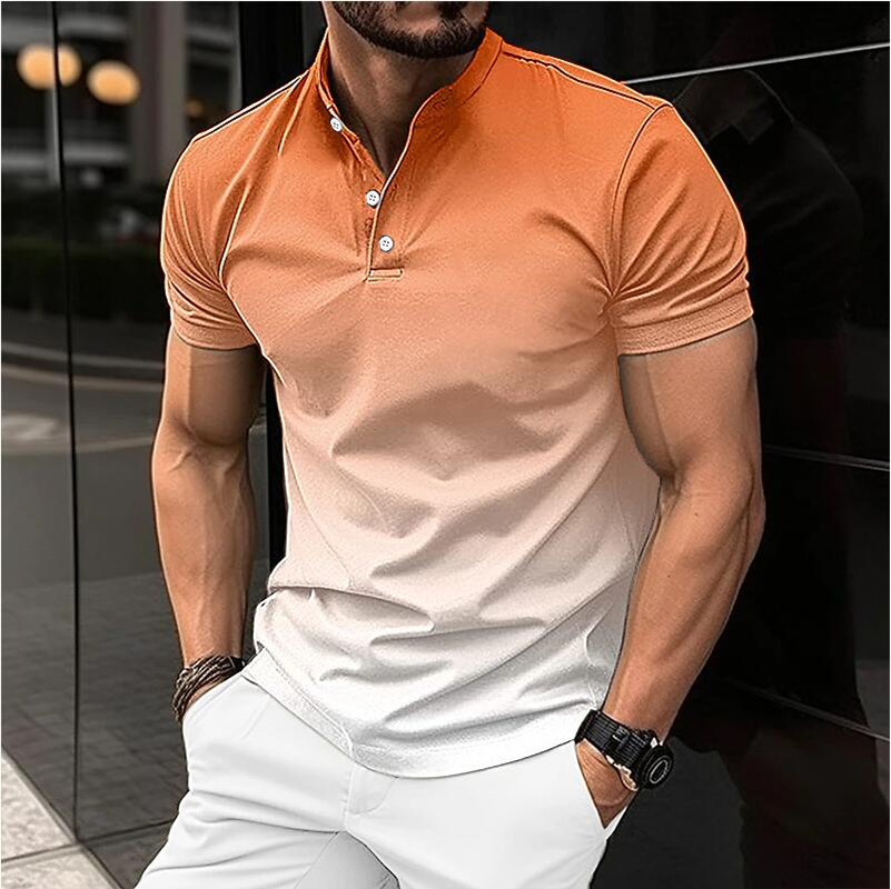 Fashionable men's POLO shirt business T-shirt stand-up collar gradient casual short-sleeved golf Henry shirt European code: S-3XL