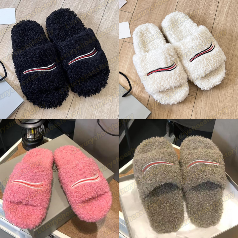 Designer Furry Slide Sandal Slides Paris Designer men women Slippers Ladies Wool Slides Winter Fur Fluffy Furry Warm Sandals Tone-on-tone sole slide