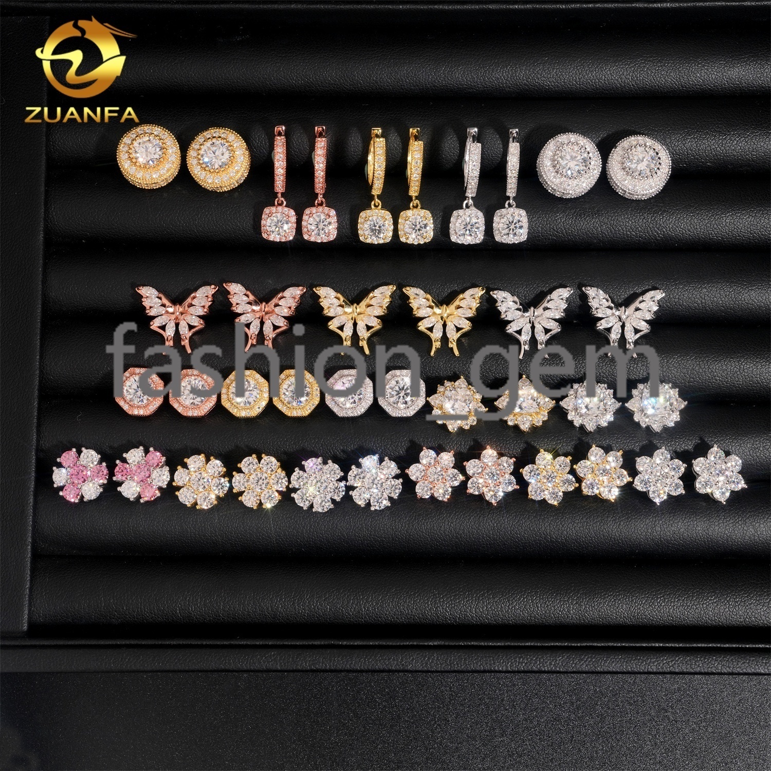 Hip Hop 925 Silver Iced Out Butterfly Flower GRA Certificate Women Mens VVS Moissanite Earrings