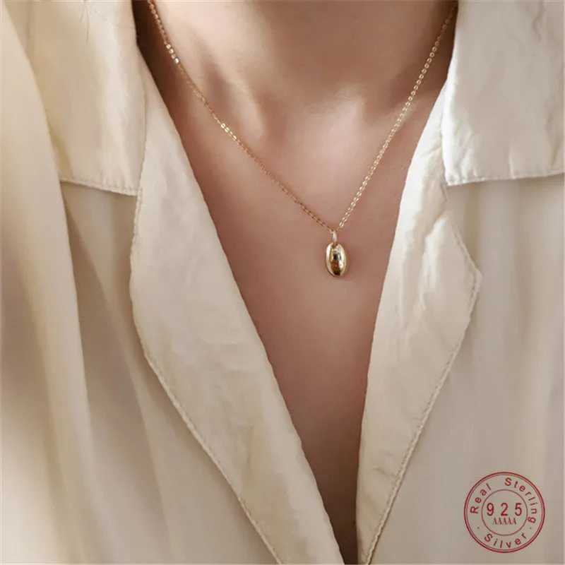 Minimalist Glossy Oval 925 Sterling Silver 14K Gold Plated Pendant Necklace for Women Party Jewelry Gifts XJ250620