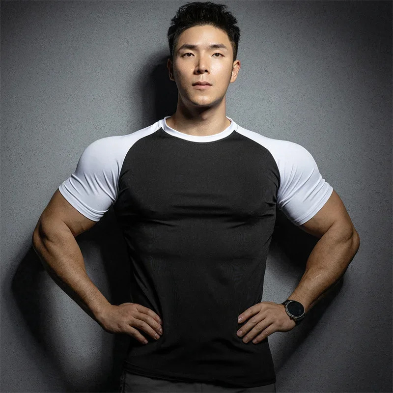Summer Leisure Running T-shirt Gym Training tops Elastic Quick Drying pure color Short sleeve sports T-shirt Men sportswear 250619
