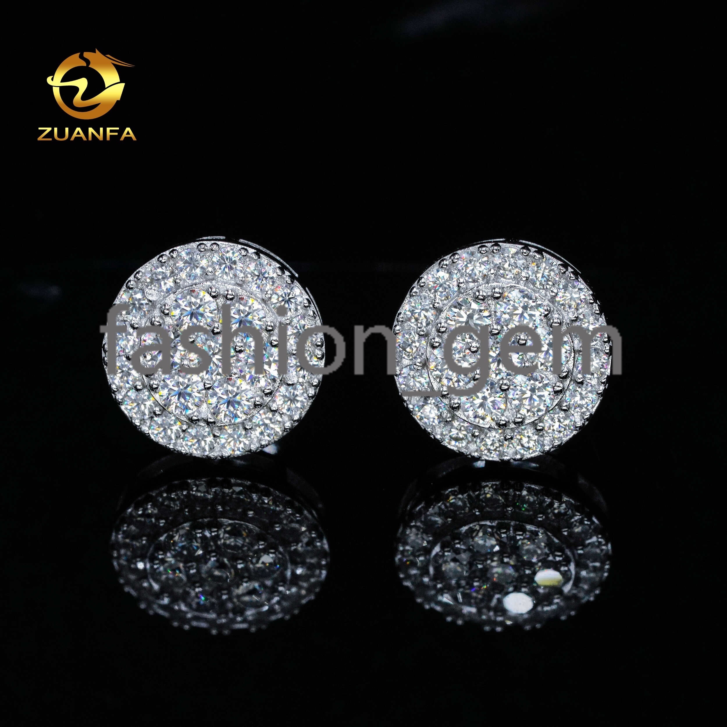 Round cluster s925 sterling silver gold plated micro pave earring studs screw back women men vvs diamond moissanite earring stud