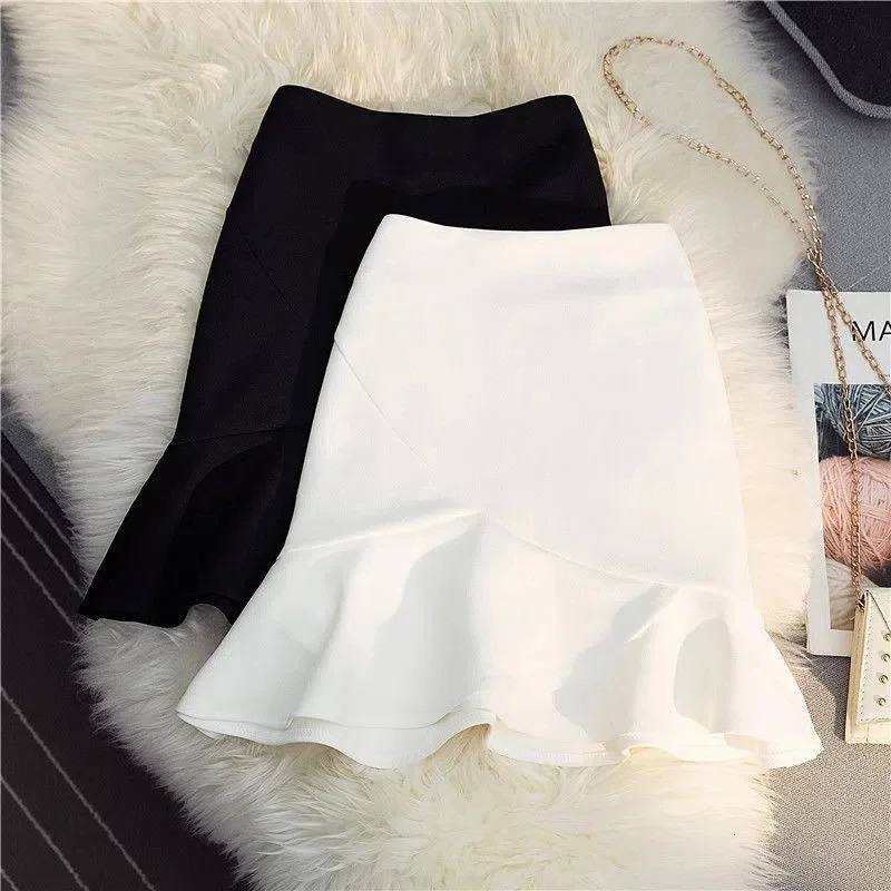 Women Ruffles Mini Skirt Sexy Sweet High Waist Office Lady Hip-wrapped Skirt Elegant A-line Solid Color Zipper Faldas Mujer 250619