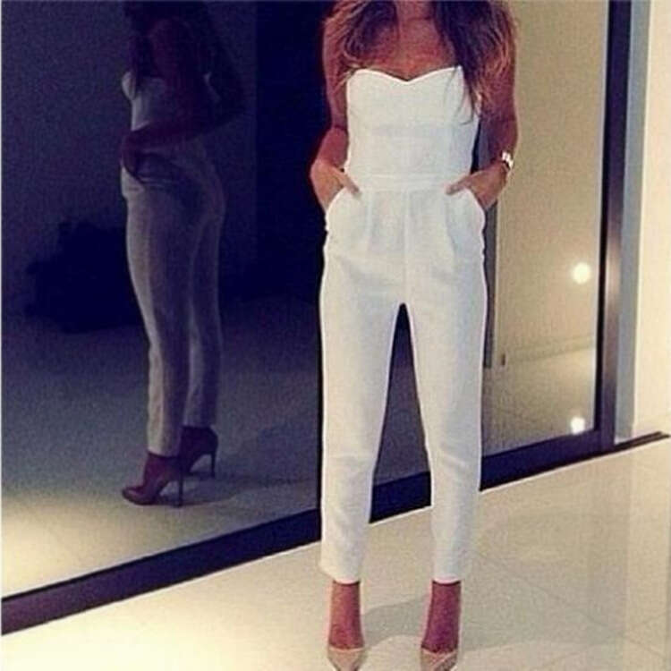New Simple Fashion Sexy V-Neck Tight Waist Tube Top Jumpsuit Women's Casual Pants B5