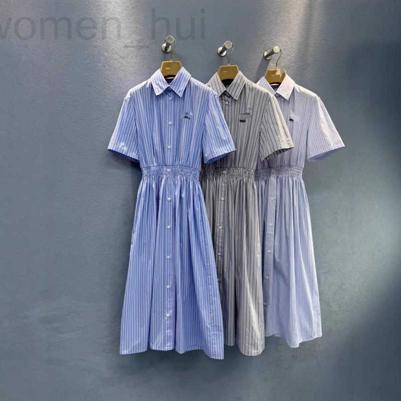 Basic & Casual Dresses designer IU Home 2025 Spring Summer New Striped Shirt Short Sleeve Long Dress QTVM