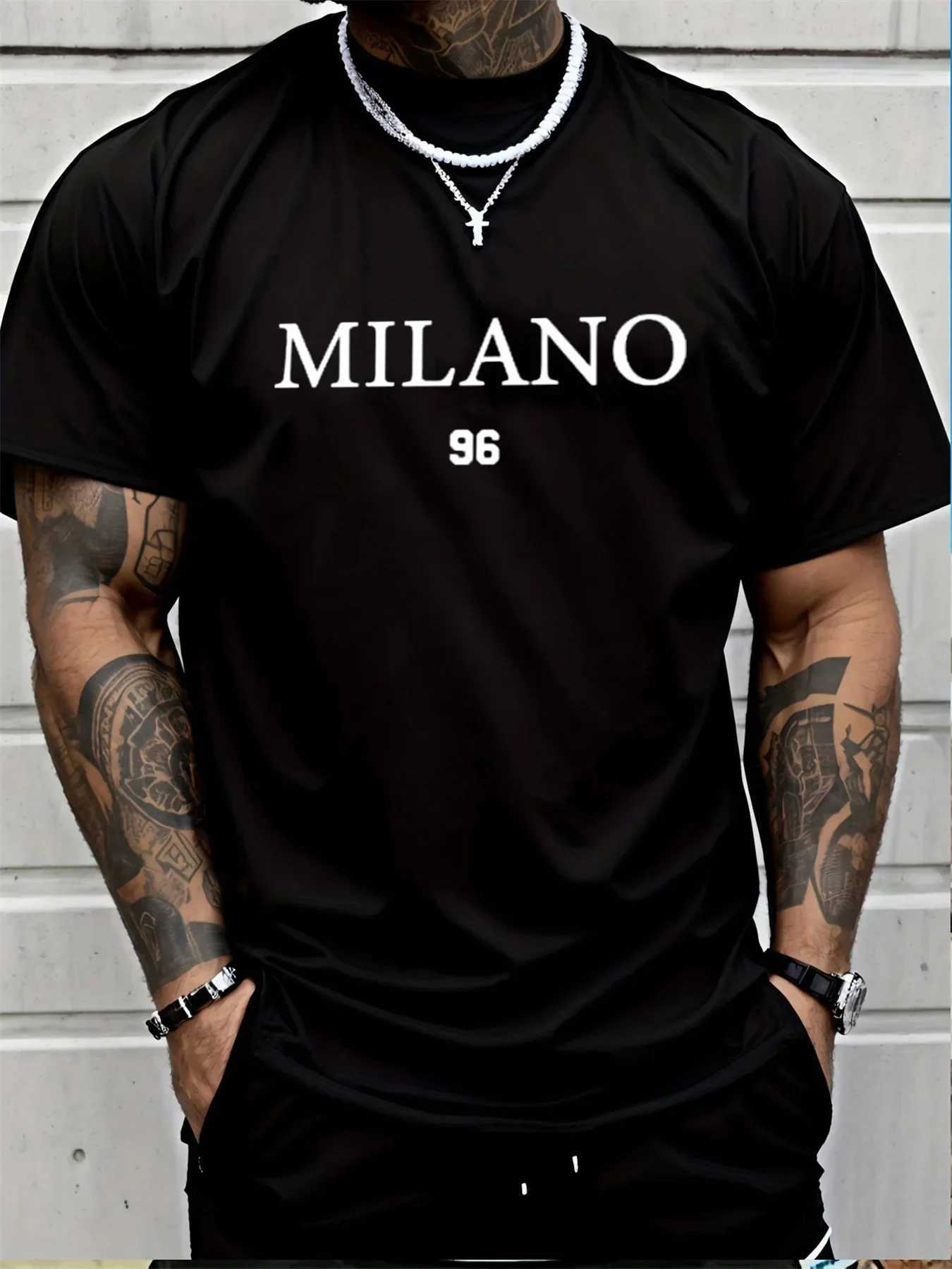 Mens summer MILANO 96 letter printed fashionable casual loose sports round neck short slved T-shirt top H250620