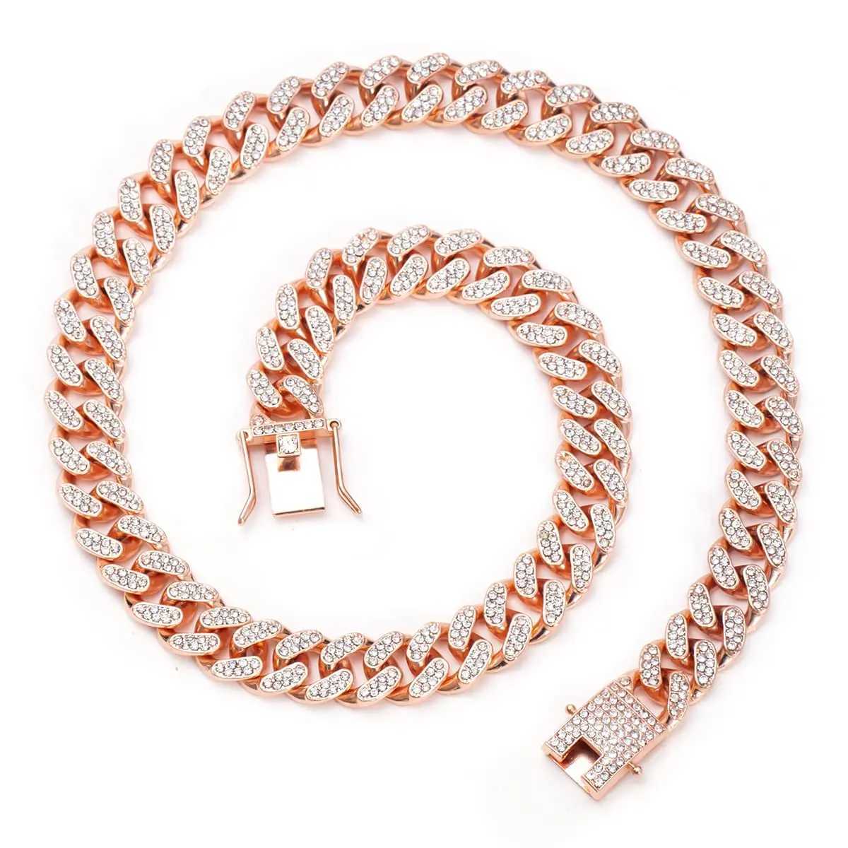 Rose d Out Rhinestones Cuban Chain Necklace For Men Women Bling Crystal Prong Cuban Link Choker Necklace Jewelry Gift W250620