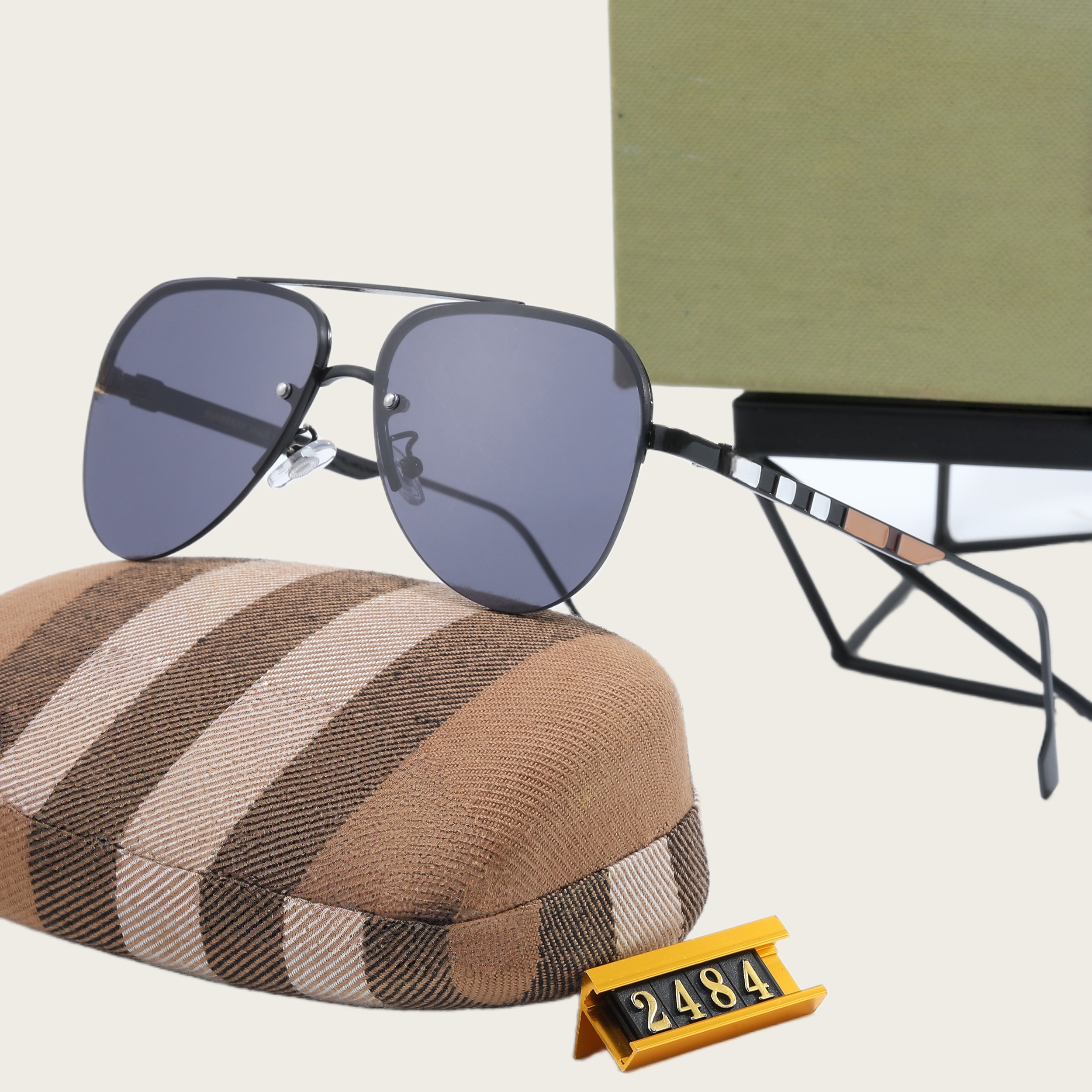 Sunglasses Vintage Square For Mens Womens British-style glasses Classic Luxury Brand Fashion Sunscreen Radiation Classic Stripe Eyeglasses b6