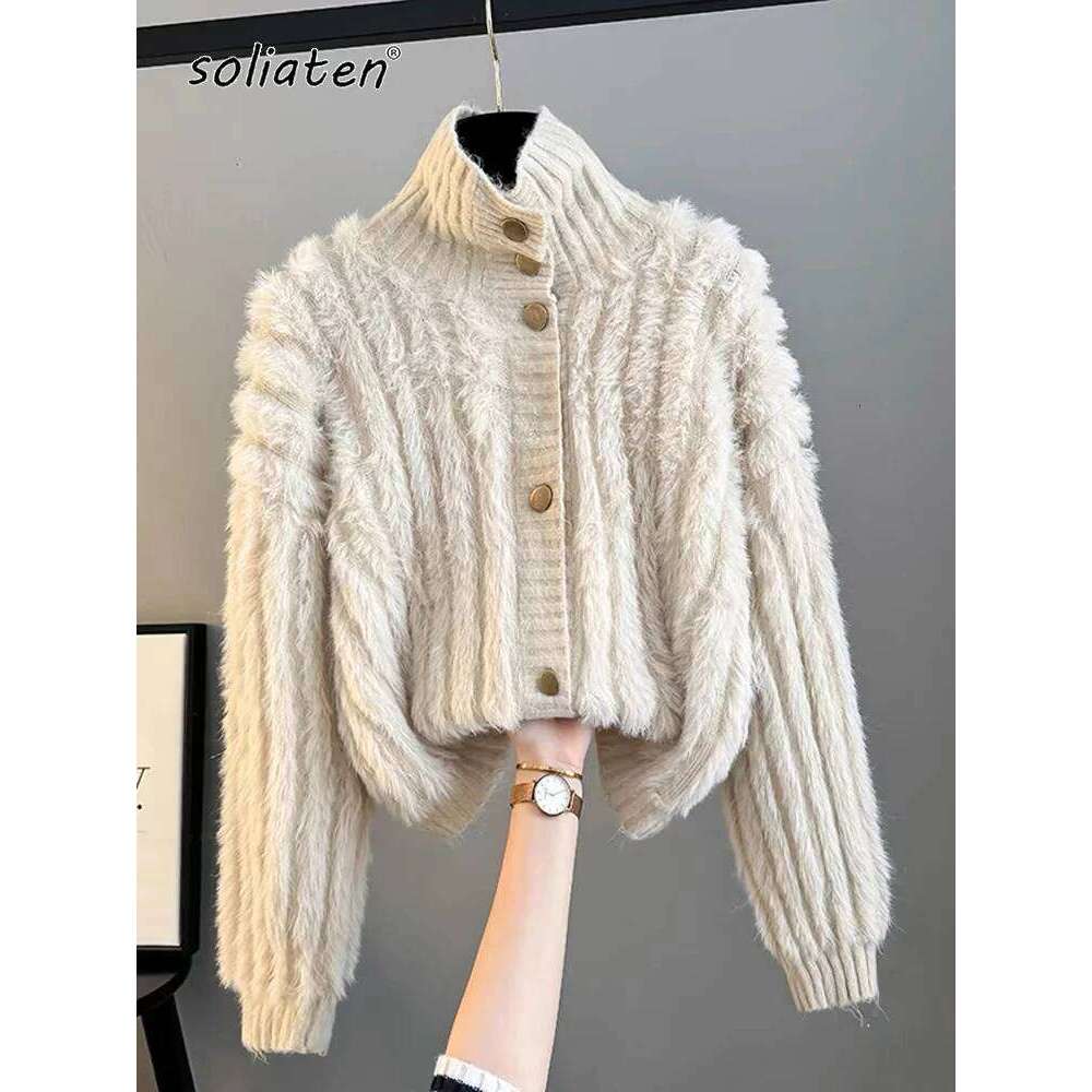 Female New Turtleneck Thick Warm Imitation Mink Veet Knitted Cardigan Coat 2025 Women's High Neck Sweater Outwears C-120