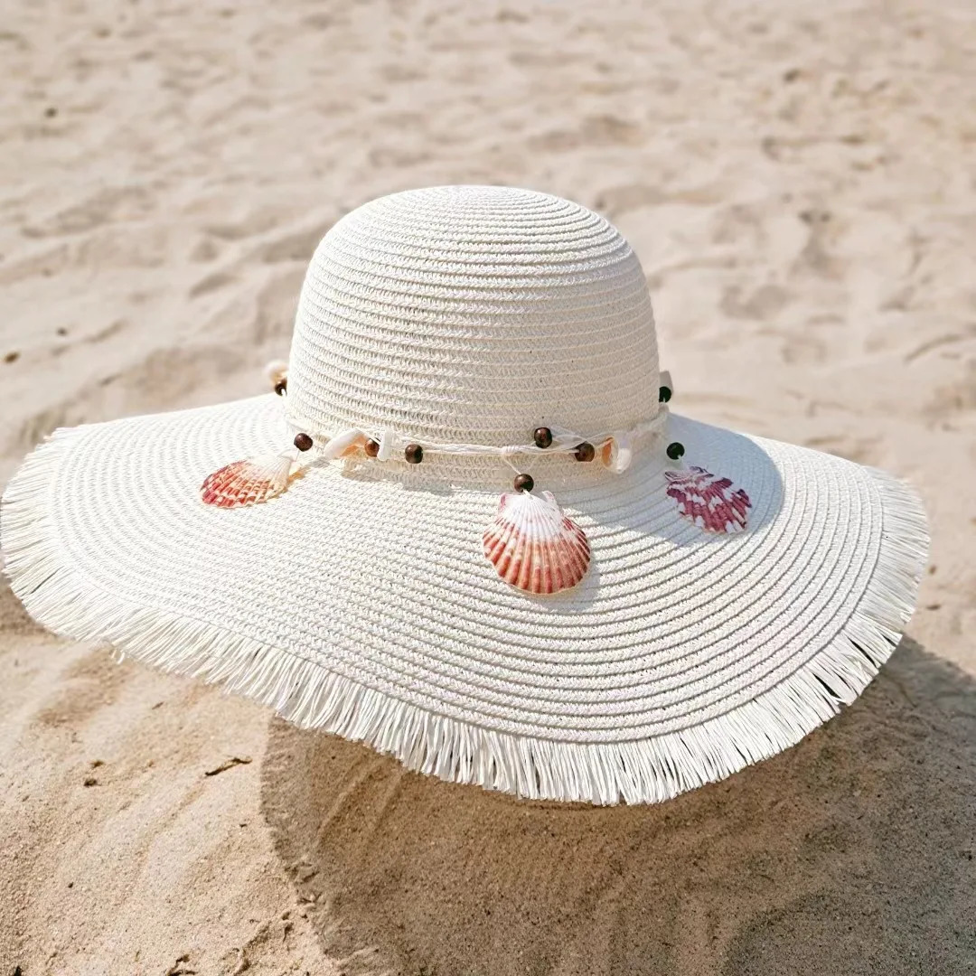 Shell Accessories Fashionable Large Brim Womens Summer Straw Hat UV Resistant Sun Hat Sweet Beach Hat 250618