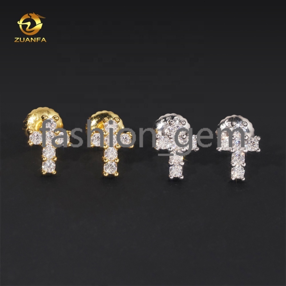 Fine Jewelry 925 Silver Pass Diamond Tester Hip Hop Mens VVS Moissanite Cross Earrings