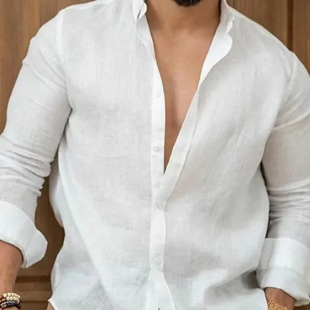 Men Cotton Linen Button Loose Blouse Summer Male Turn Down Collar Long Sleeve Solid Color Business Shirt Tops FYY-10721250616