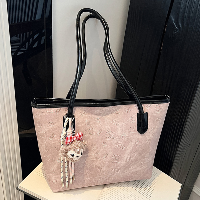 Free shipping designer Trendy Casual Style Color-Block Large Capacity Tote Bag for Students Versatile Cute Embossed Shoulder Bag for Women