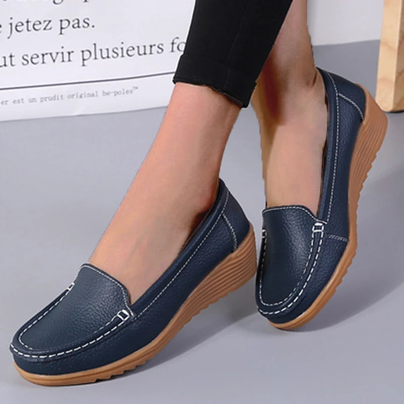 Genuine Leather Women Flats Fashion Breathable Women Shoe Moccasins Flat Shoes Retro Shoes Woman Soft Shoes Female Plus Size 250619