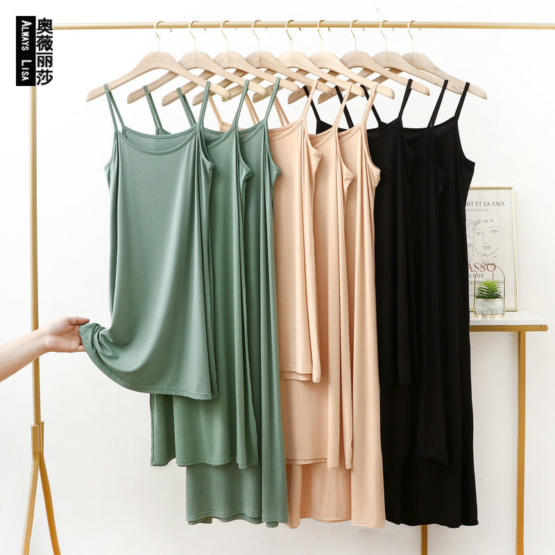 Designer Plus Size Dressplus Size Sleeveless Modal Strap Dress For Women, Summer Black Base Vest Dress, Mid-length Spring And Autumn Inner Dress