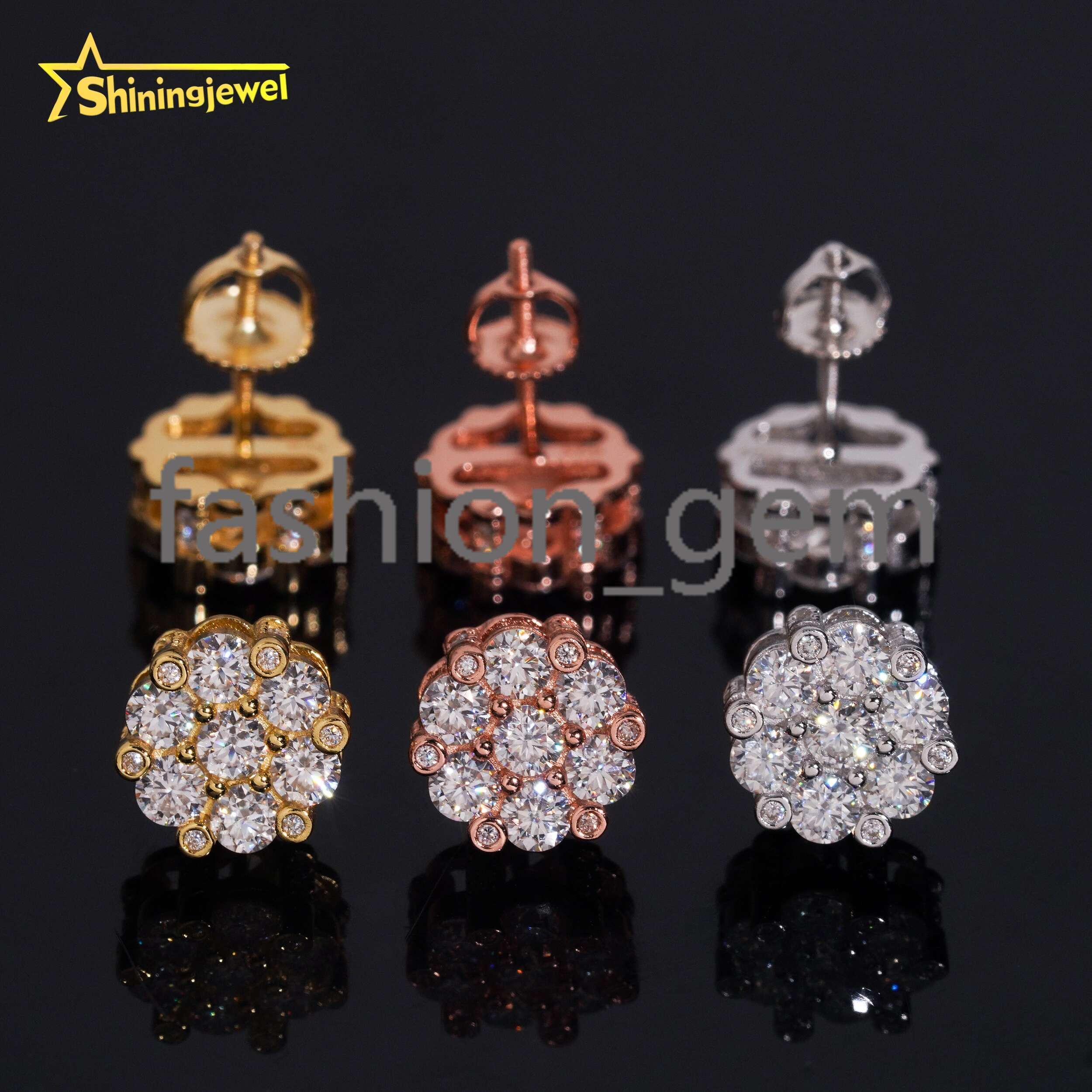 Shining High Quality 925 Sterling Silver Bling Fashion Diamond Hip Hop Iced Out White Vvs Moissanite Flower Stud Earrings