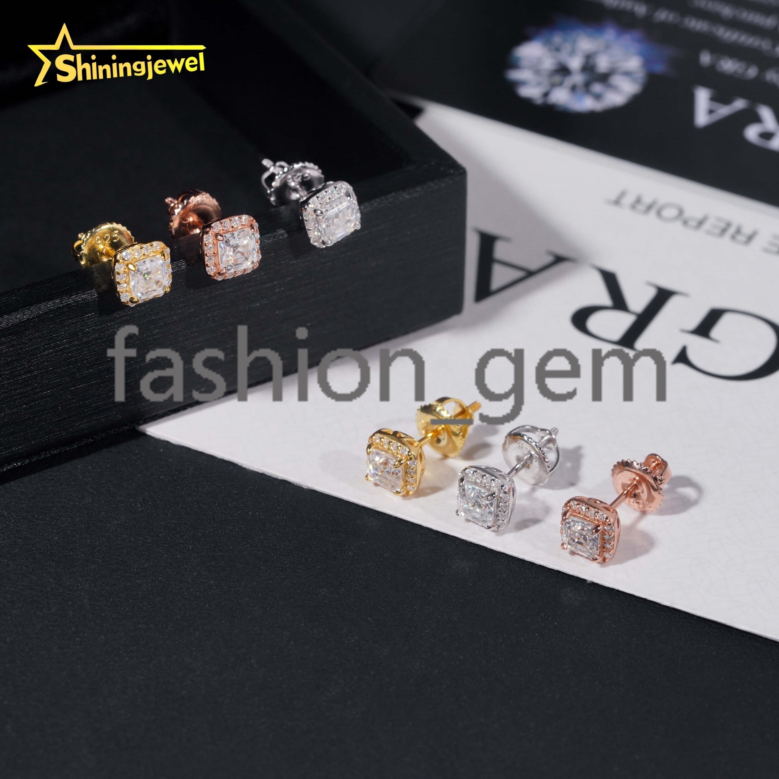 925 Silver Jewelry Pass Diamond Tester Hip Hop Stud Halo 4mm Asscher Cut Mens VVS Diamond Earring