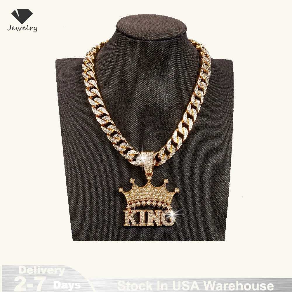 Mens Hip Hop Crown with King Pendant Necklace 925 Sterling Silver Cuban Chain Hip Hop Crystal Rhinestone Necklace Jewelry W250620