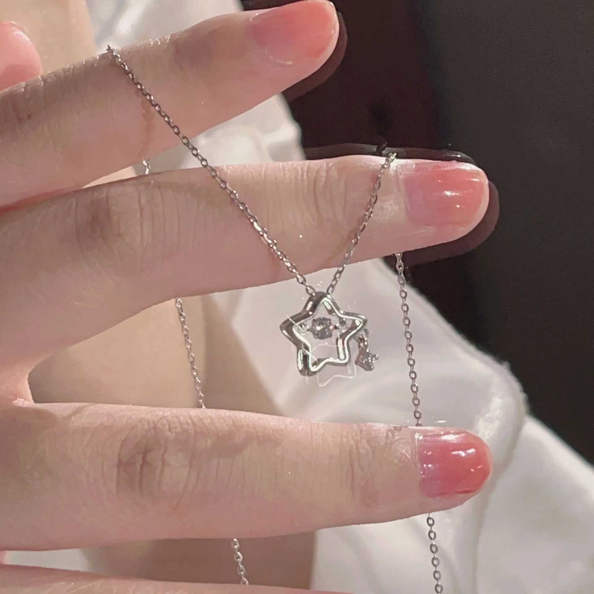 925 Silver Necklace for Women Double Layer Zircon Star Moon Pendant Necklace Delicate Chain Charm Elegant Fashion Jewelry Gifts XJ250620
