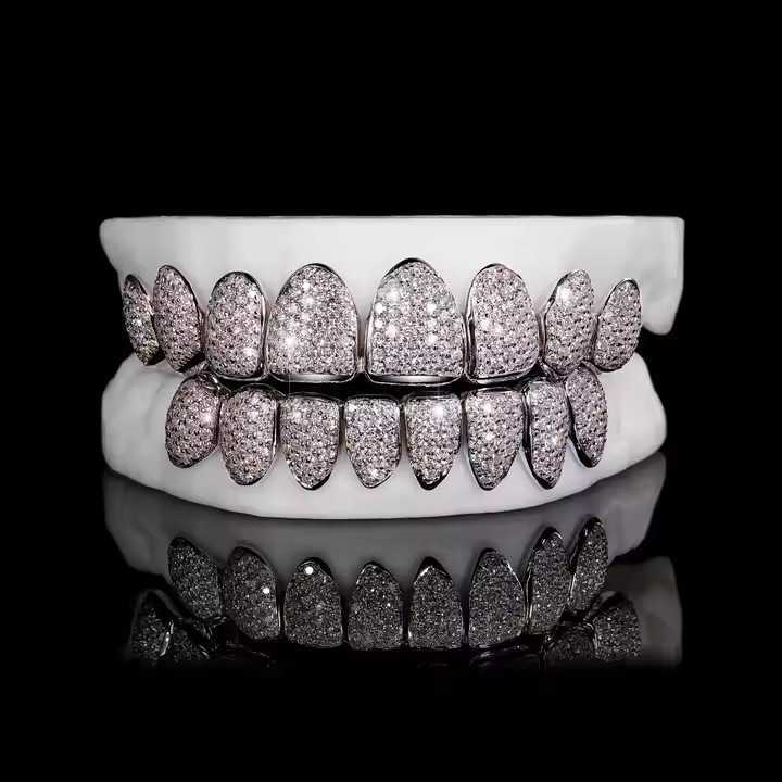 Luxury custom vvs iced out diamond S925 sterling silver bling grills teeth grillz for men