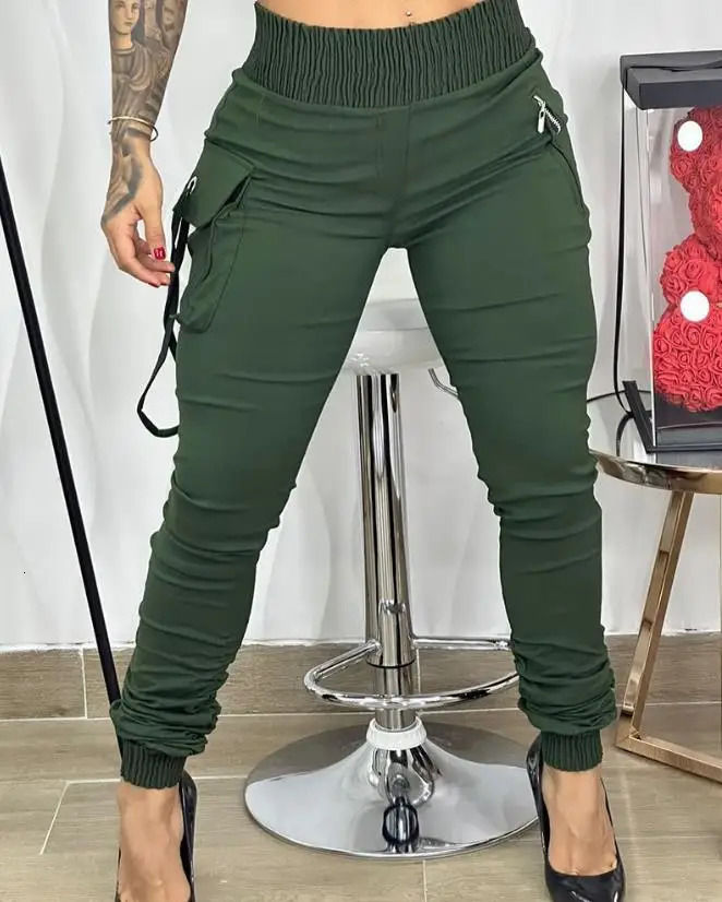 Womens Cargo Pants Fashion Band Decor Pocket Casual Cargo Pants Summer Arrival Cropped Pants Commuting Style 250614