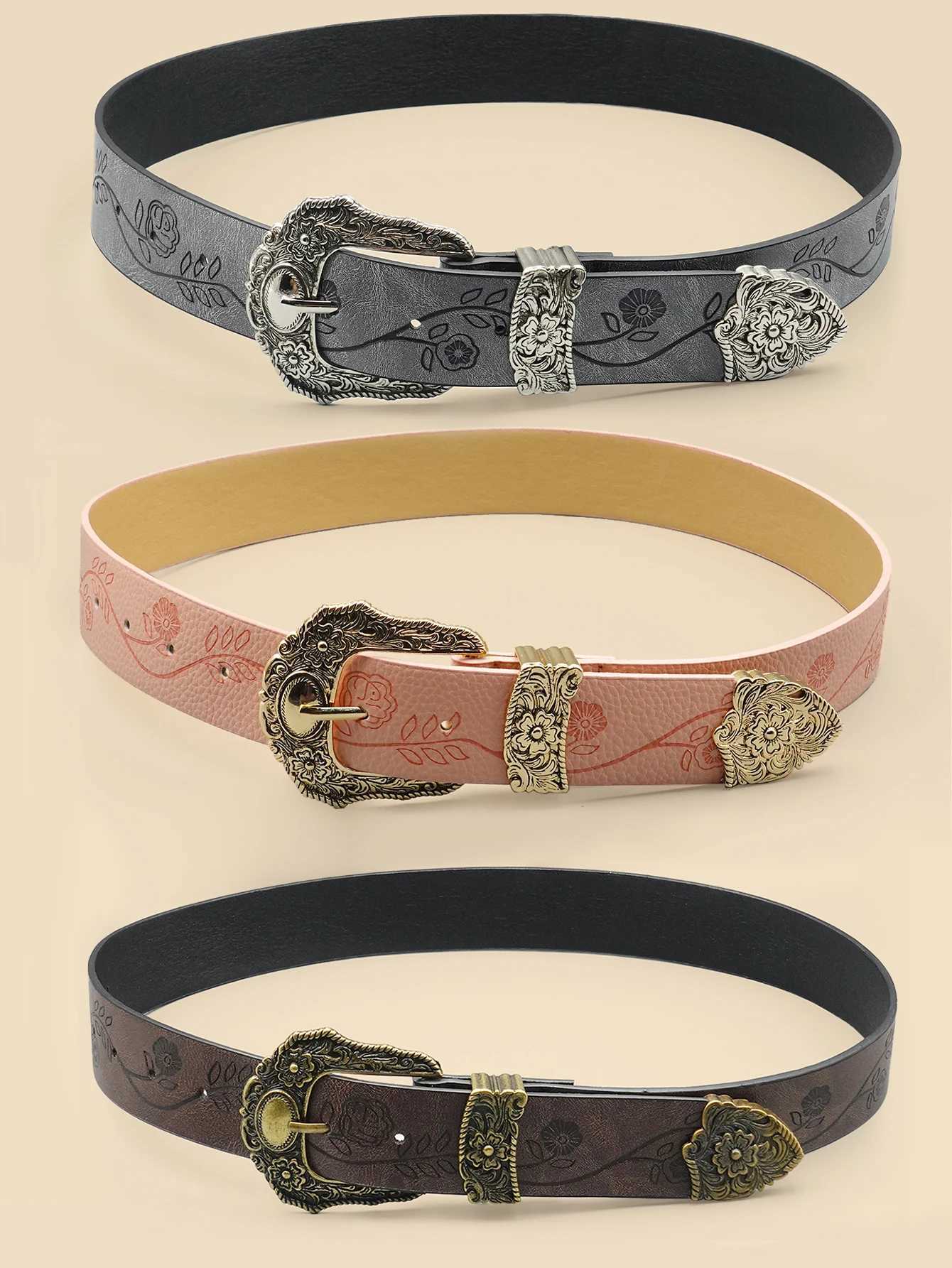 Western Style Printed Solid Color PU Belt Buckle Retro Casual Womens Belt Classic Jeans Decorative Belt XJ250620