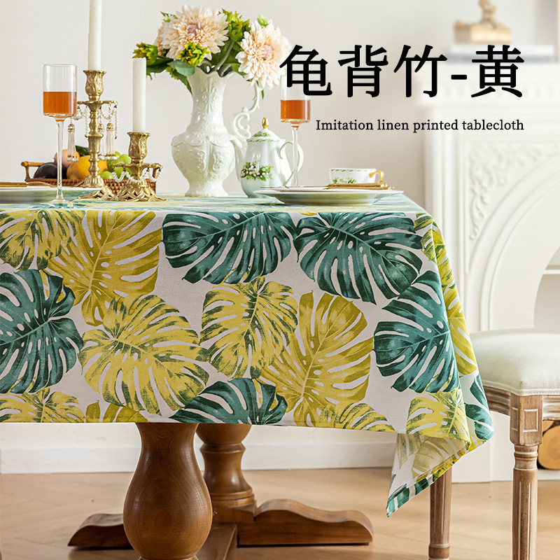 Party Tablecloth Decoration Monstera Six-person Table Tablecloth Imitation Cotton and Linen Rectangular Dining Table Setting Tablecloth-image-1062832900