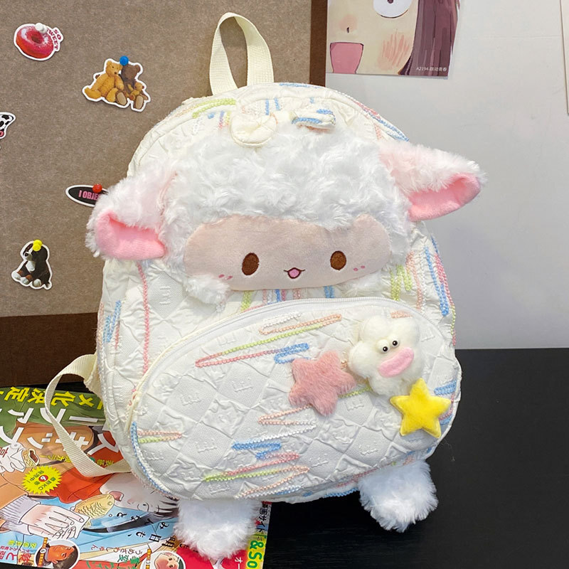 Free shipping designer Cartoon Cute Student Korean Style Little Sheep Plush Doll Ins Style New Backpack Soft Girl Heart Small Bag Trendy