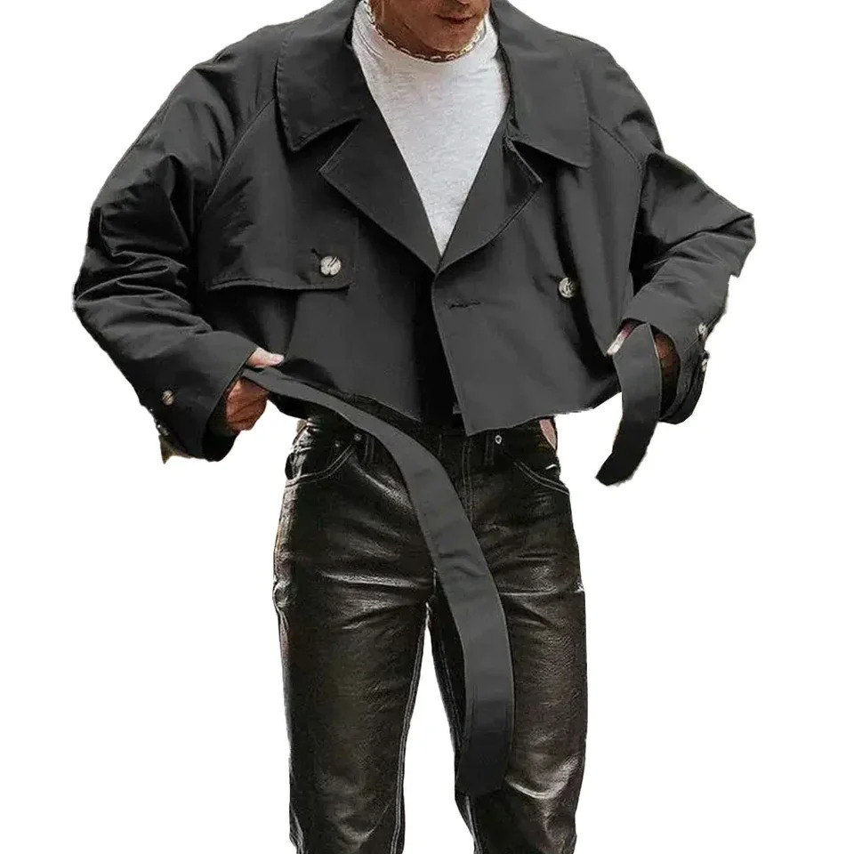 Casual Wear Men Lapel Crop Coat Long Sleeve Cargo Jacket Autumn Lapel Neckline Polyester Regular Length 250614