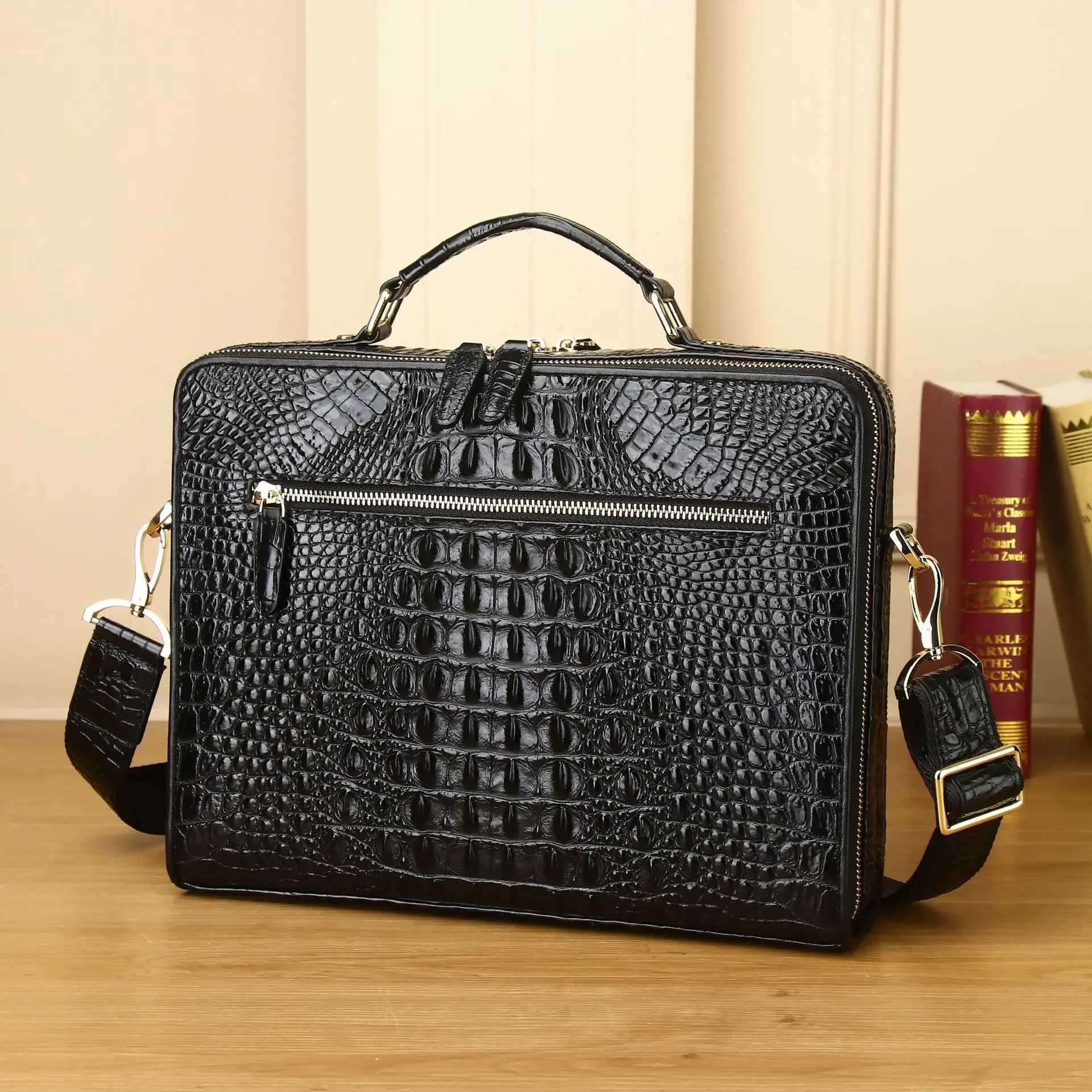 New Alligator Pattern Cow Genuine Leather Business Mens Briefcase Male Shoulder Men Messenger Laptop Computer Bag Z250621