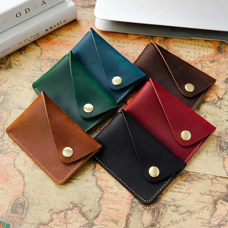 Men Genuine Leather Wallet Vintage Short Credit Case Ultra Mini Thin ID Card Holder High Quality Credit Card Holder Cash Wallet W250620