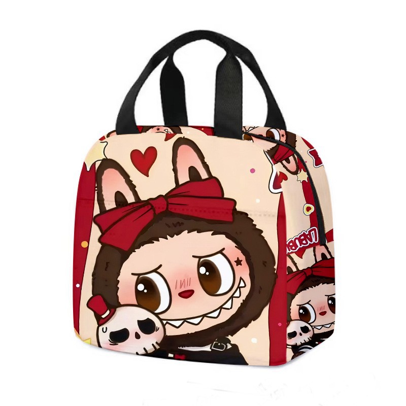 US stock in hand Labubu lunch bag cartoon handbag student bento bag aluminum foil insulation meal bag lunch box bag-image-1062975133