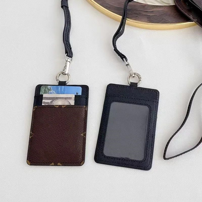 Designer Luxury Monogram Work Card Holder Necklaces Hanging Rope Pendant Card Bags Student ID cards bag Rhinestone Triangler leather Wallets for Men