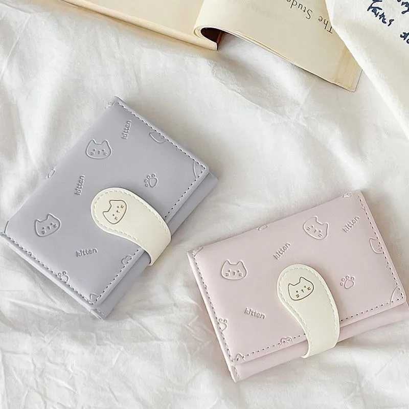 Nouveau chaton imprimer portefeuille 5 couleurs sacs d'argent court mignon petit sac à main femmes étudiant porte-carte fille ID sac porte-carte
