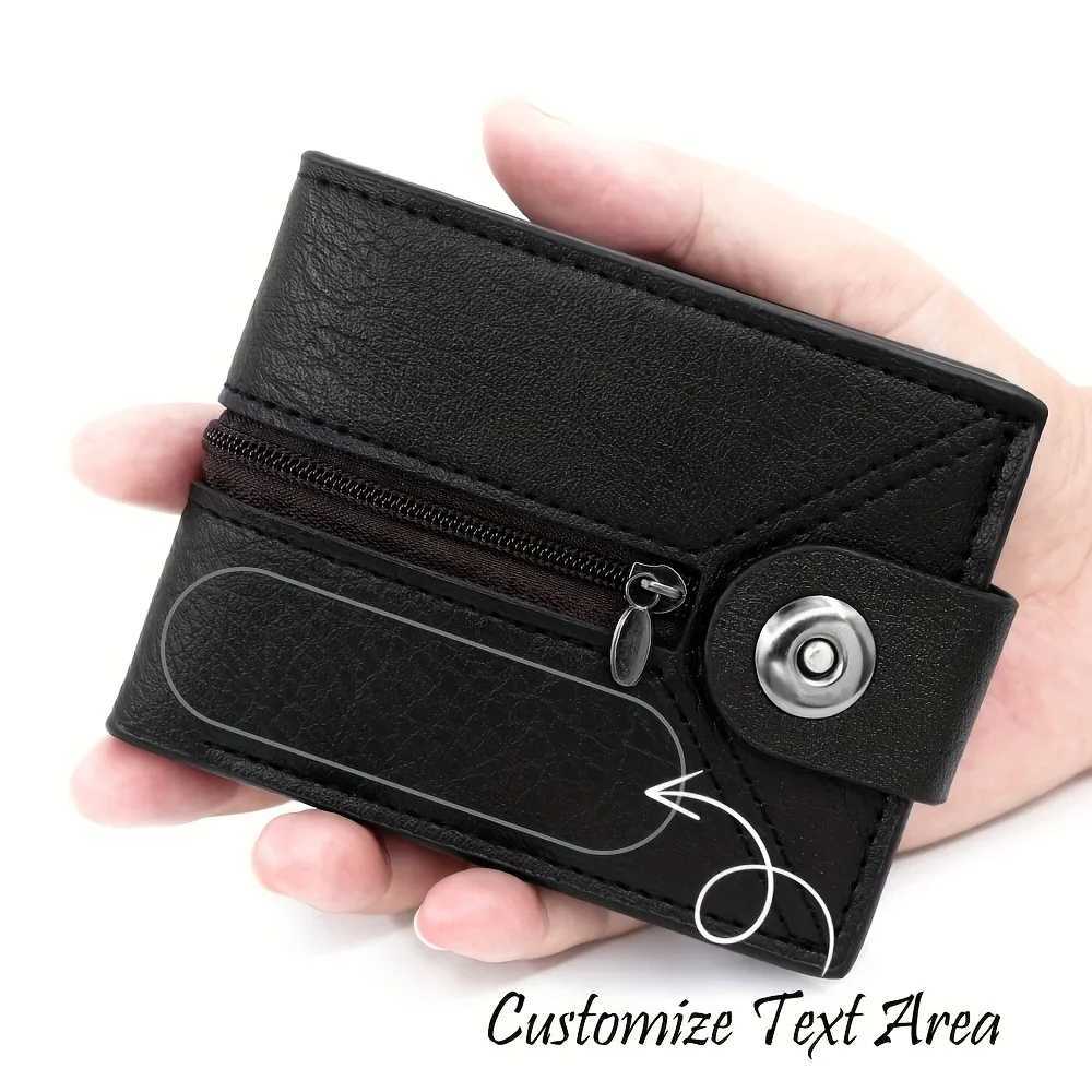 Customizable Engraved Name PU Leather Mens Short Wallets with Zipper Personalized Name Buckle Detail Purse Fathers Day Gifts W250620