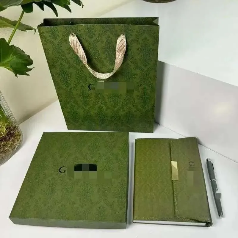 wholesale Designer gift set ic letter printed green notebook+pen+refill combination gift box Teachers Day Valentines Day gift with packaging bag-image-1065660409