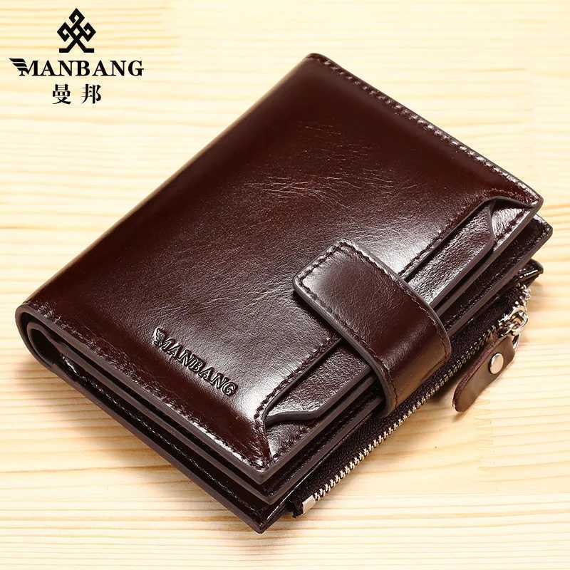 ManBang Brand Luxury Mens Wallet Genuine Leather Purse Vertical Drivers License First Layer Cowhide Multi-Function Card Bag W250620