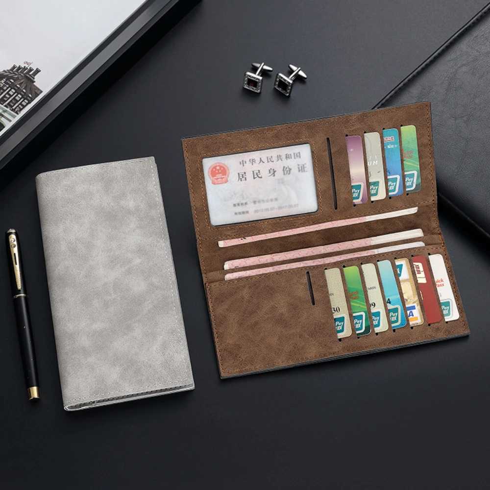 Portefeuille Long Ultra-fin pour hommes, porte-cartes multi-cartes, grande capacité, en cuir PU, décontracté, tendance, Style coréen rétro, pince