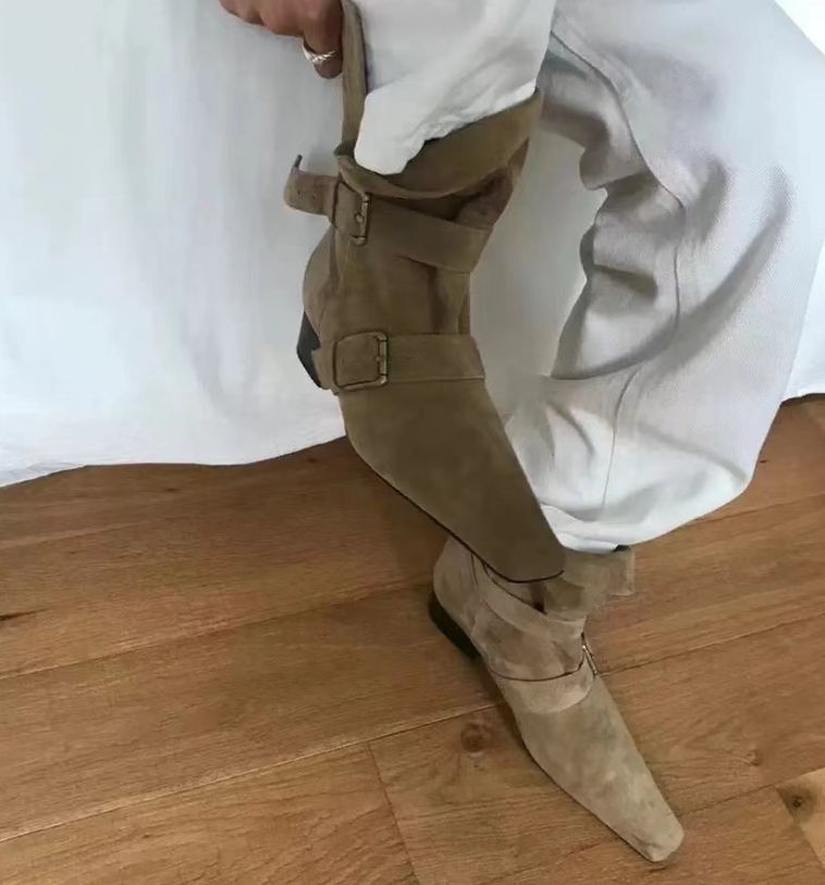 Fashion Stylish Luxury Women Flat leather Mid-Calf Boots Female Square Toe Short Boot Hip hop Rock Metal Punk Gothic Chelsea Style