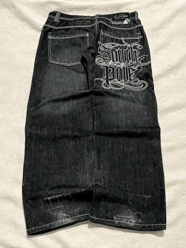 Mens Jeans Streetwear Vintage Mens Y2K Clothes Hip Hop Lettering Embroidery Washed Baggy Low Waist Wide Leg Trousers