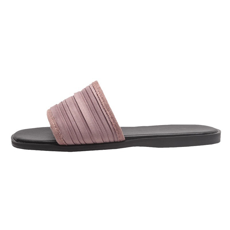 Designer Stylish Summer Women New Sandals Shoes Fishion Flat Casual Shoes Slippers Square Head Outdoor Wearing Flat Lazy Slide Comfortable