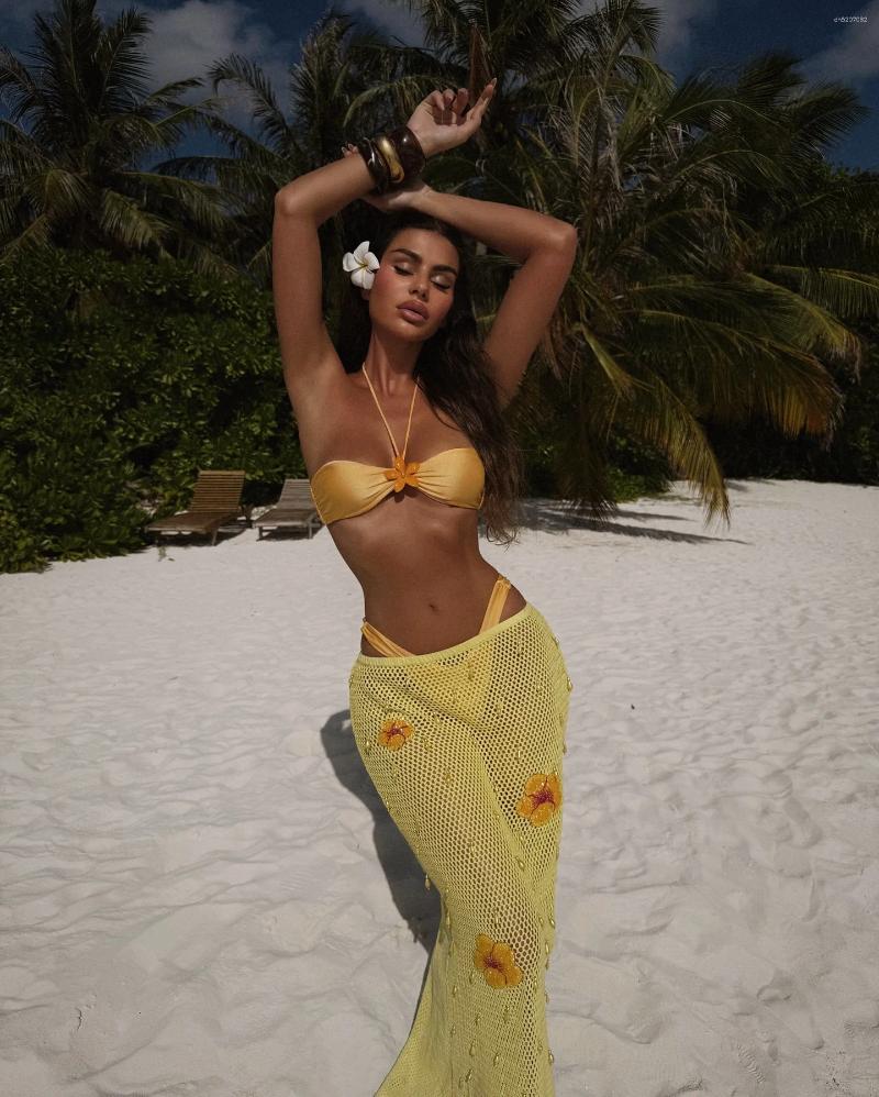 Womens Swimwear Sexy Swimsuit Bikini With Skirt Women High Leg Bathing Suit Beachwear Bandeau Biquini