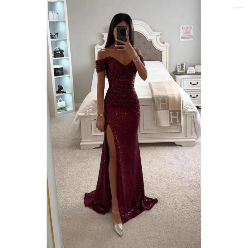 Robes décontractées Side Slit Slit Ball Ball Shiny Sequins Womens Robe Independent Station Polyester sans bordure clignotant Mode légère