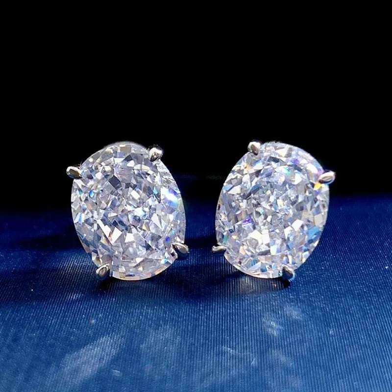 Trendy Oval Stud Earring Lab Diamond 925 Sterling Silver Jewelry Engagement Wedding Earrings for Women Bridal Party Bijou Wholesale