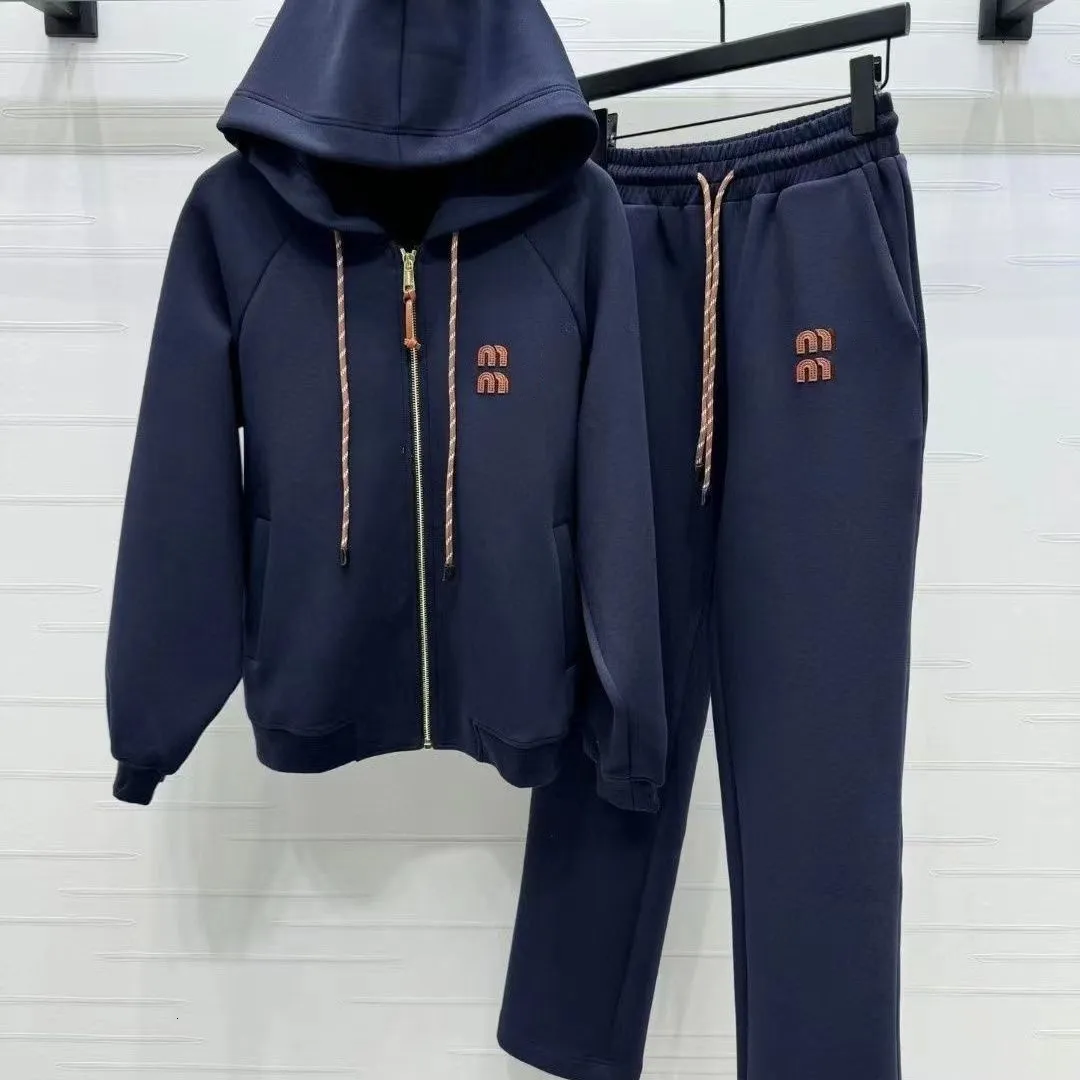 Designer women's sportswear set; Fashion mm letter embroidery set; Cardigan zipper hoodie casual pants two-piece women's sportswear set-image-969278584