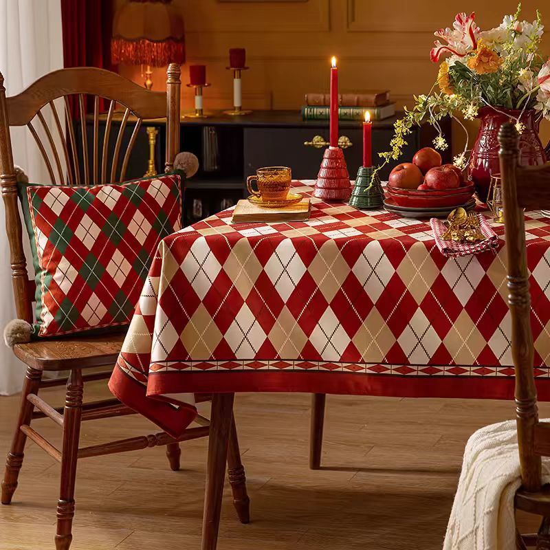 Aménagement de noël nappe haut de gamme atmosphère de noël fête rouge diamant lumière luxe Table basse couverture tissu