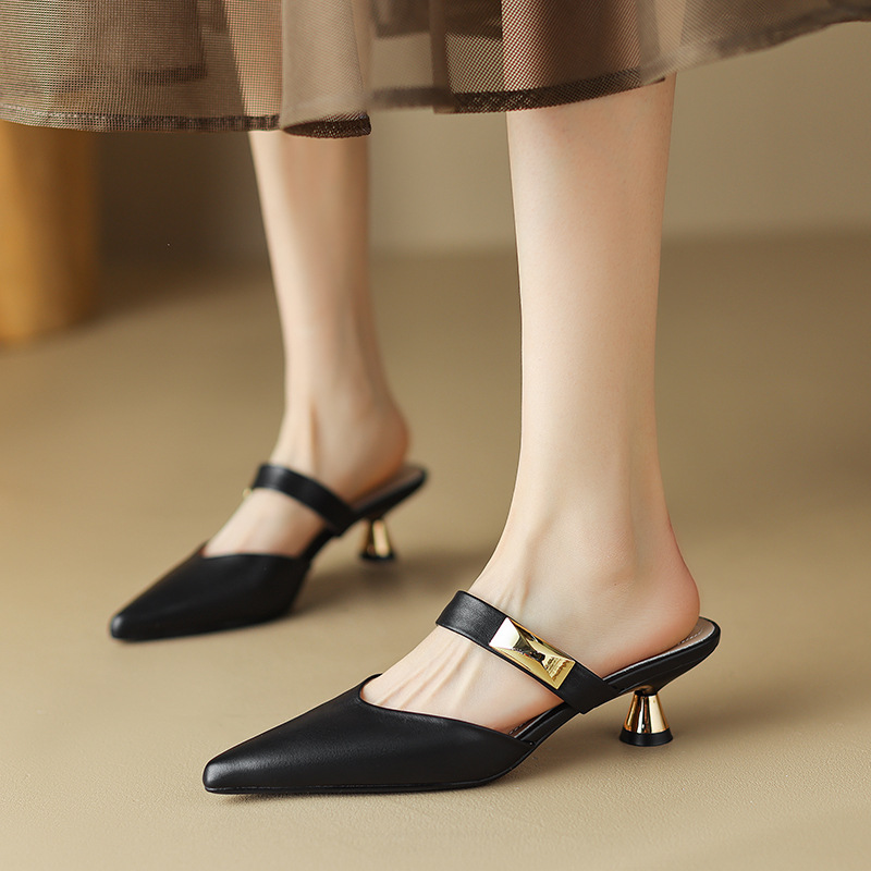 Sandals shoes Baotou Half Slippers Women's Fine Heels External Wear Pointed Mouller Shoes, High Heels Versatile Cool Slippers Designer shoes