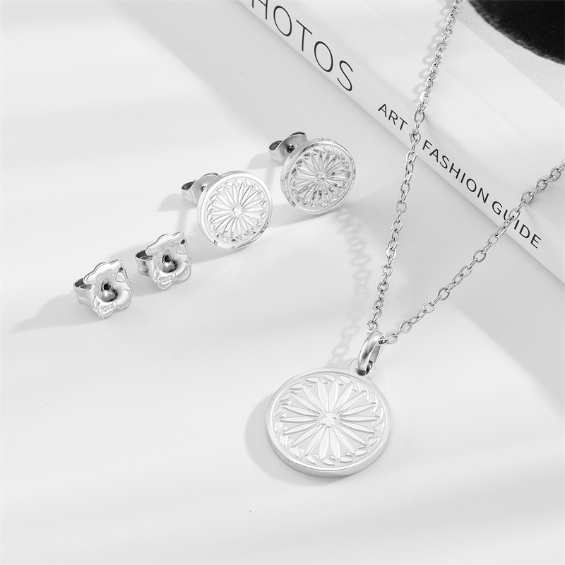 New Arrival Fashion Women Men Gold Stainless Steel Bear Cartoon Pink Black Drop Oil Flower Pendant Necklace Earrings Sets Jewelry-image-1063205014