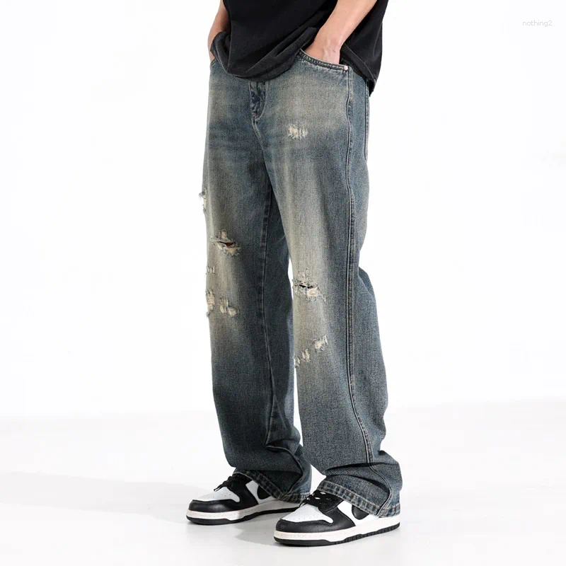Men's Jeans 2025 Streetwear Loose Men Korean Style Fashion Straight Wide Leg Pants Brand Clothing Light Blue Casual