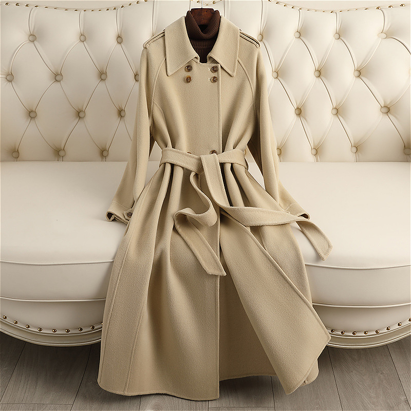 D3517 Manteau en cachemire Double face pour femmes, automne et hiver 2024, nouveau style au-dessus du genou, style Hepburn, tempérament, mode hau